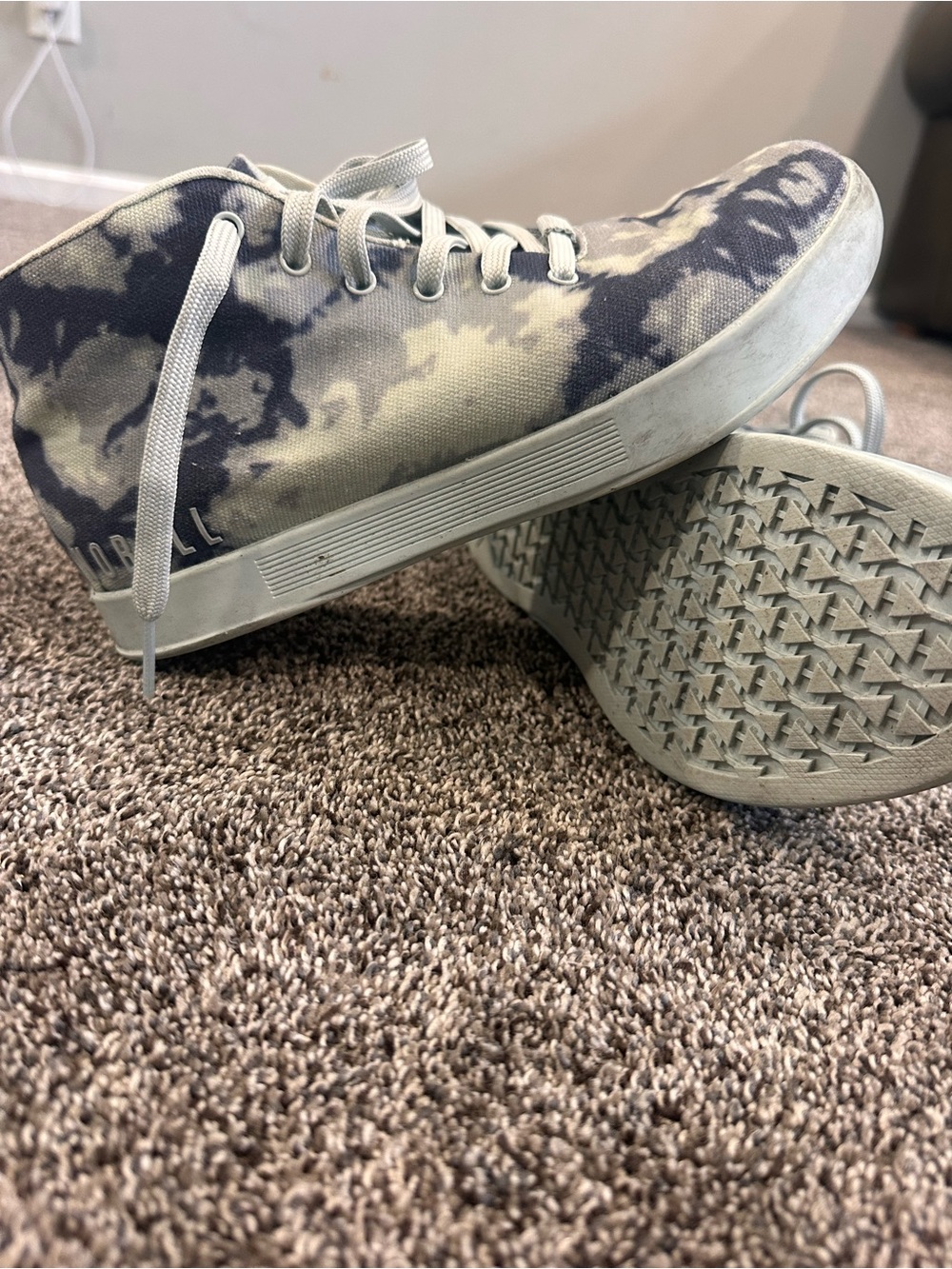 NOBULL Tie-Dye Canvas High-Top Sneaker in Cream & Navy